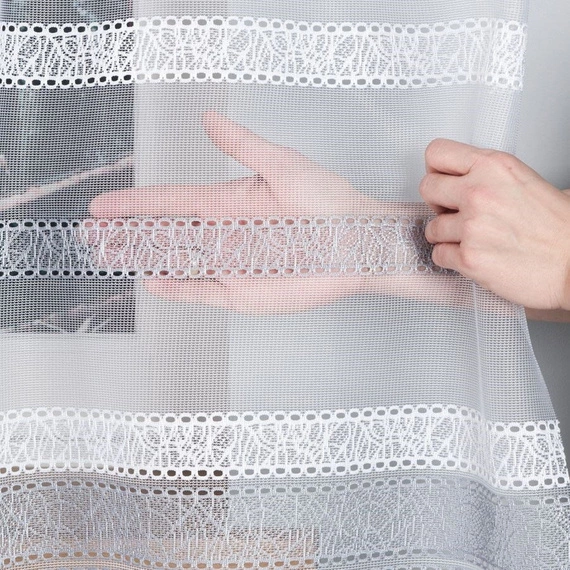 Firanka żakardowa 181015 / kolor biały + szary / kupon 140x120cm