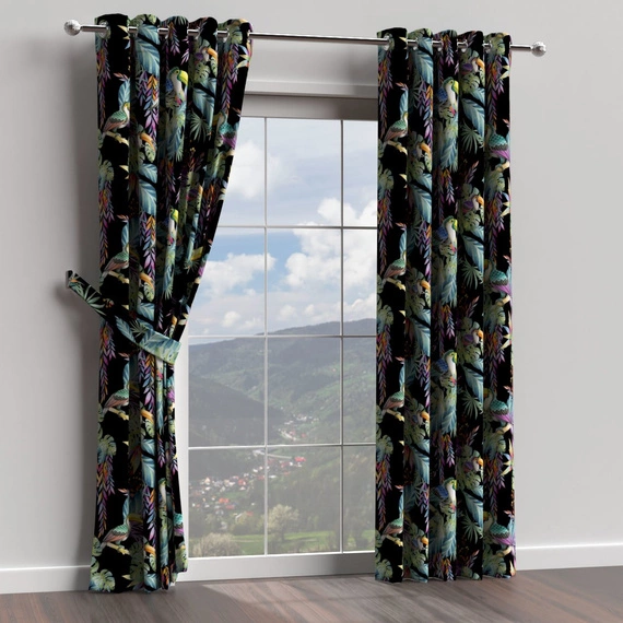 Tkanina zasłonowa w liście, czarna TUKANY 102 - 150cm