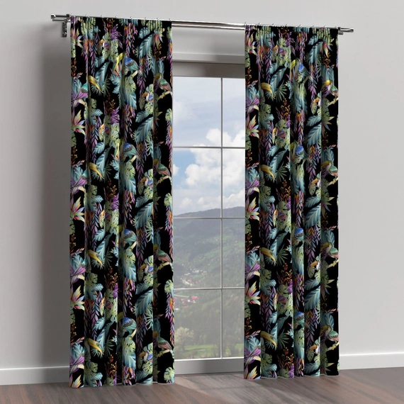 Tkanina zasłonowa w liście, czarna TUKANY 102 - 150cm