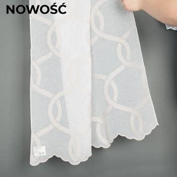 Firanka haftowana z wzorem na samym dole 343930 / kolor biały ze starym złotem / wysokość 280cm