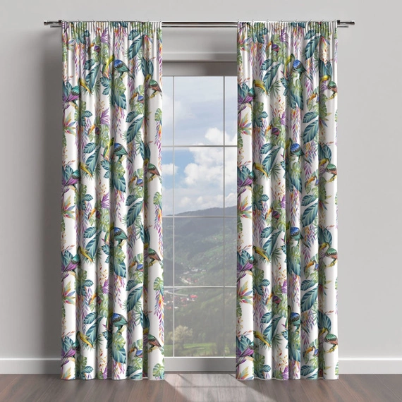 Tkanina zasłonowa w liście, pastelowa TUKANY 105 - 150cm