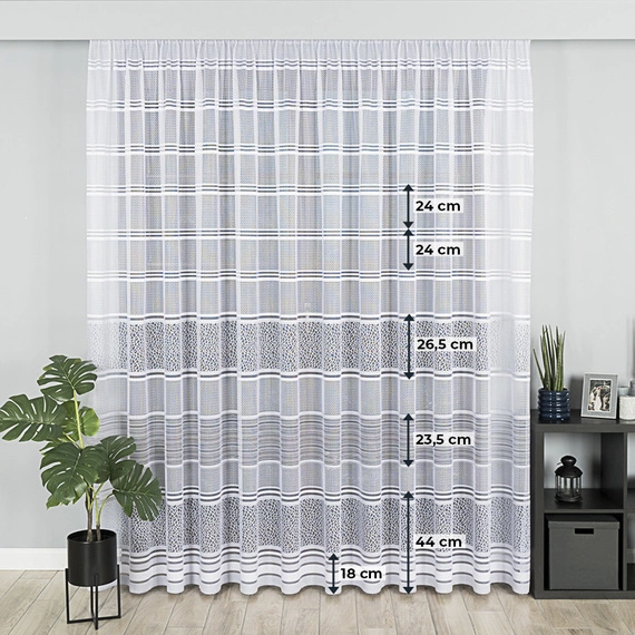 Firanka żakardowa na metry 017834 / kolor biały + szary / kupon 245x250cm