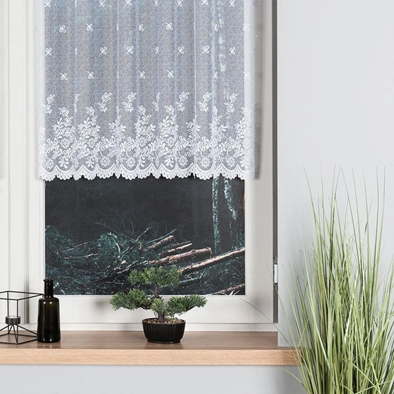 Firanka żakardowa 054160 / kolor biały / wysokość 100cm
