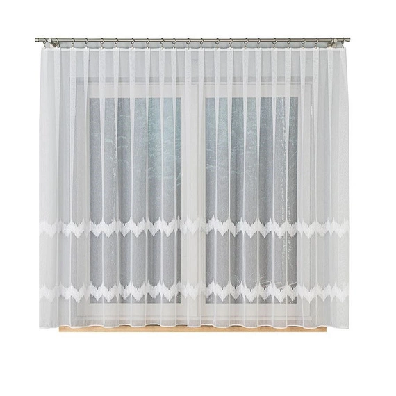 Firanka haftowana z wzorem pasowym 112750 / kolor biały z błyskiem / wysokość 160cm