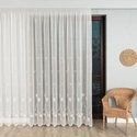 Firanka haftowana z wzorem pasowym 053801 / kolor kremowy / wysokość 280cm