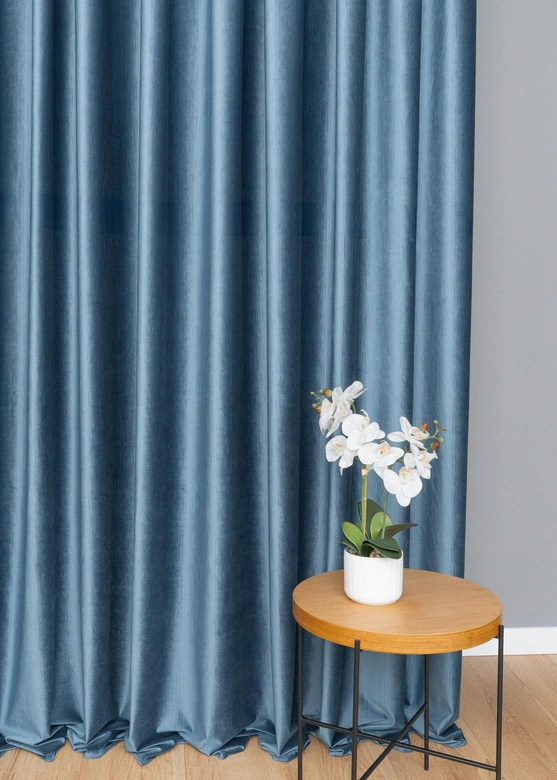 Tkanina zasłonowa VELVET EDEN prążkowana / wysokość 280cm / kolor 14 niebieski