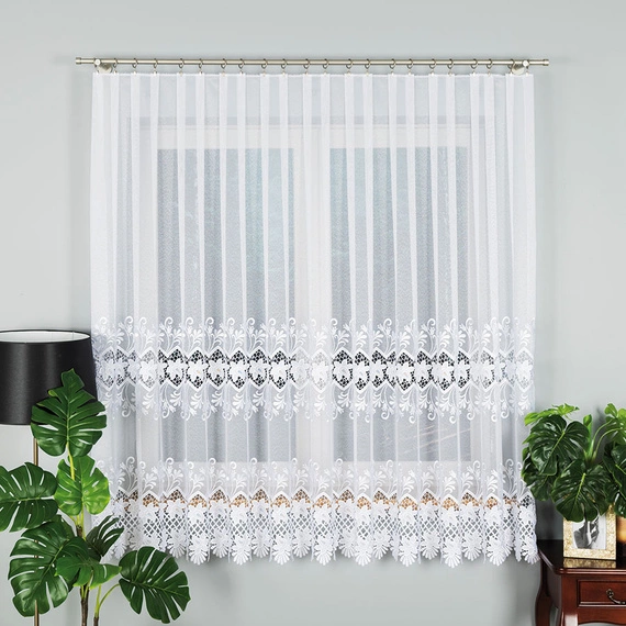 Firanka haftowana z aplikacją na metry 122469 / kolor biały / wysokość 180cm