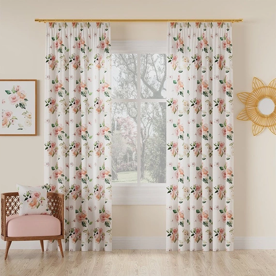 Tkanina zasłonowa w róże LANOSA / szer 140cm