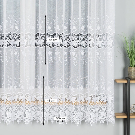 Firanka haftowana z aplikacją na metry 122795 / kolor biały / wysokość 180cm