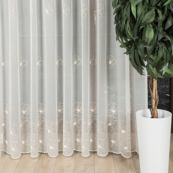 Firanka haftowana na metry 051204 / kolor krem + beż / kupon 150x280cm