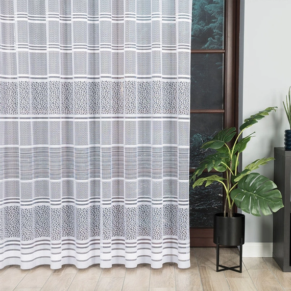 Firanka żakardowa na metry 017834 / kolor biały + szary / kupon 245x250cm