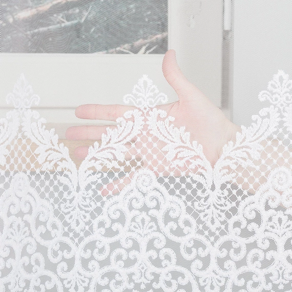 Firanka haftowana na metry 241736 / kolor biały / wysokość 180cm