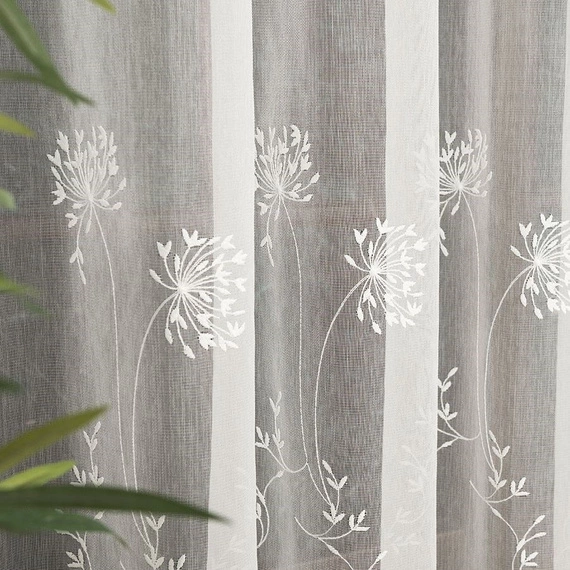 Firanka haftowana z wzorem pasowym 053801 / kolor kremowy / wysokość 280cm