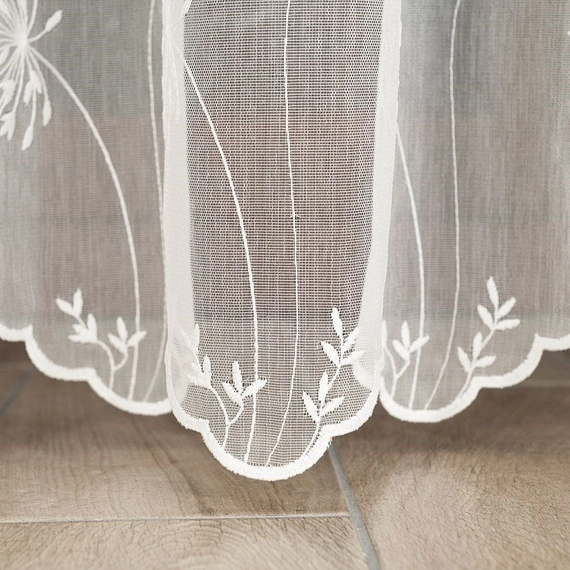 Firanka haftowana z wzorem pasowym 053801 / kolor kremowy / wysokość 280cm